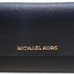 Michael Kors Black Saffiano Leather Continental Wallet with Gold Logo